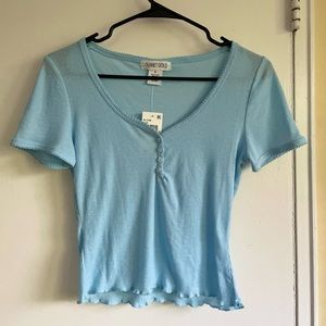 Light Blue Button Fitted Crop Top